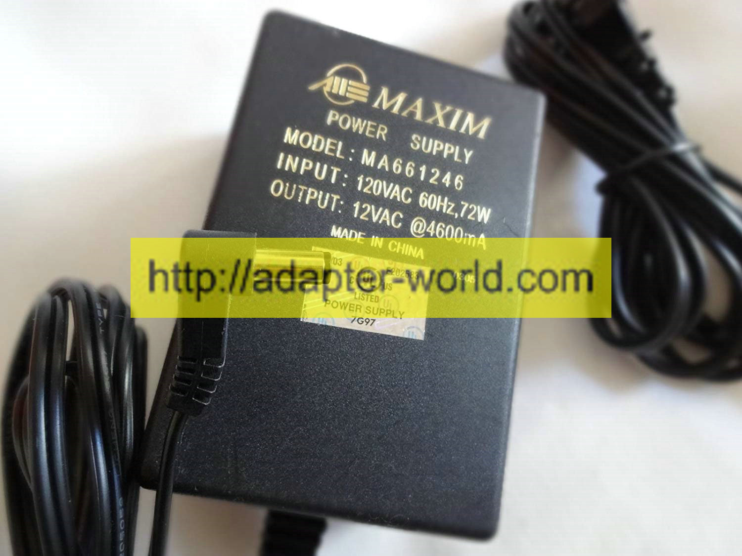 New Maxim MA661246 MA661250 Class 2 Transformer Power Supply 12VAC 4600mA 5000mA AC ADAPTER CHARGER